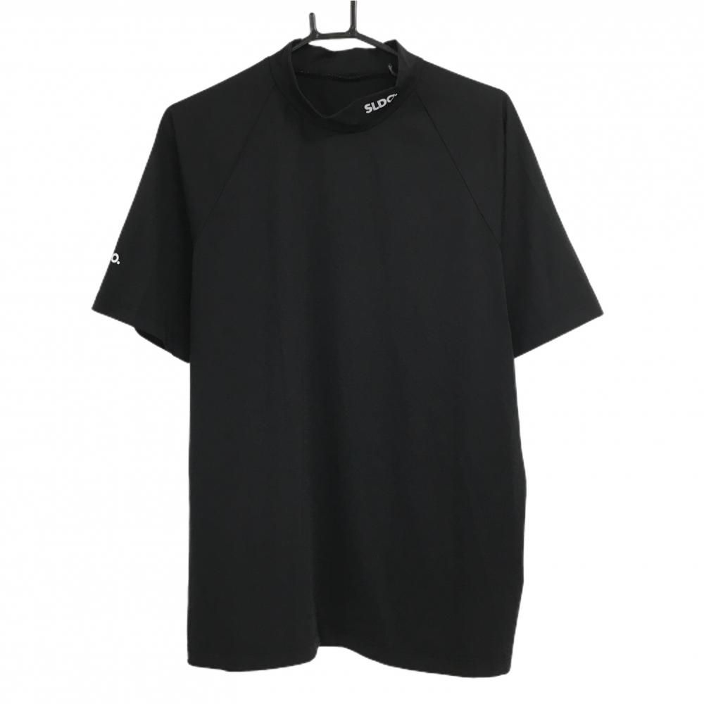 美品】エスルド 半袖ハイネックシャツ 黒 ネックロゴ白 メンズ XL