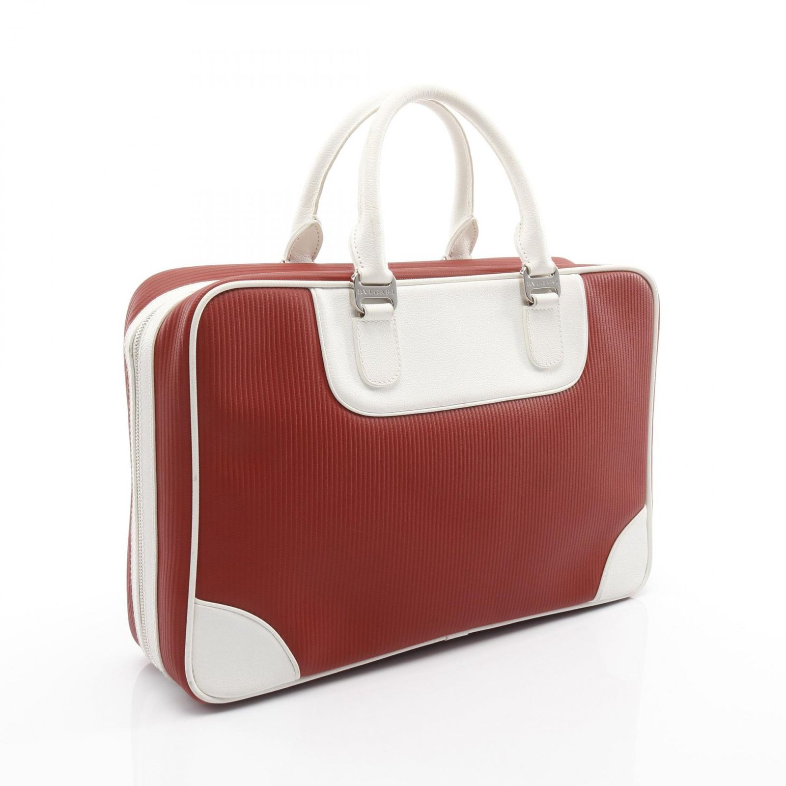 ブルガリ BVLGARI トートバッグ ミレリゲ レッド ホワイト レザー ミレリゲ ボストンバッグ メンズ Used B
