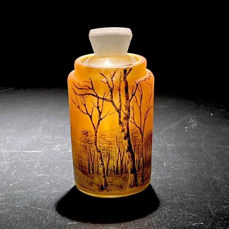 上完品! ドームナンシー 冬景色文香香水瓶 エナメル彩 風景 Daum Nancy 花瓶 花器 蓋物 アシッド フランス アールヌーボー ガレ期