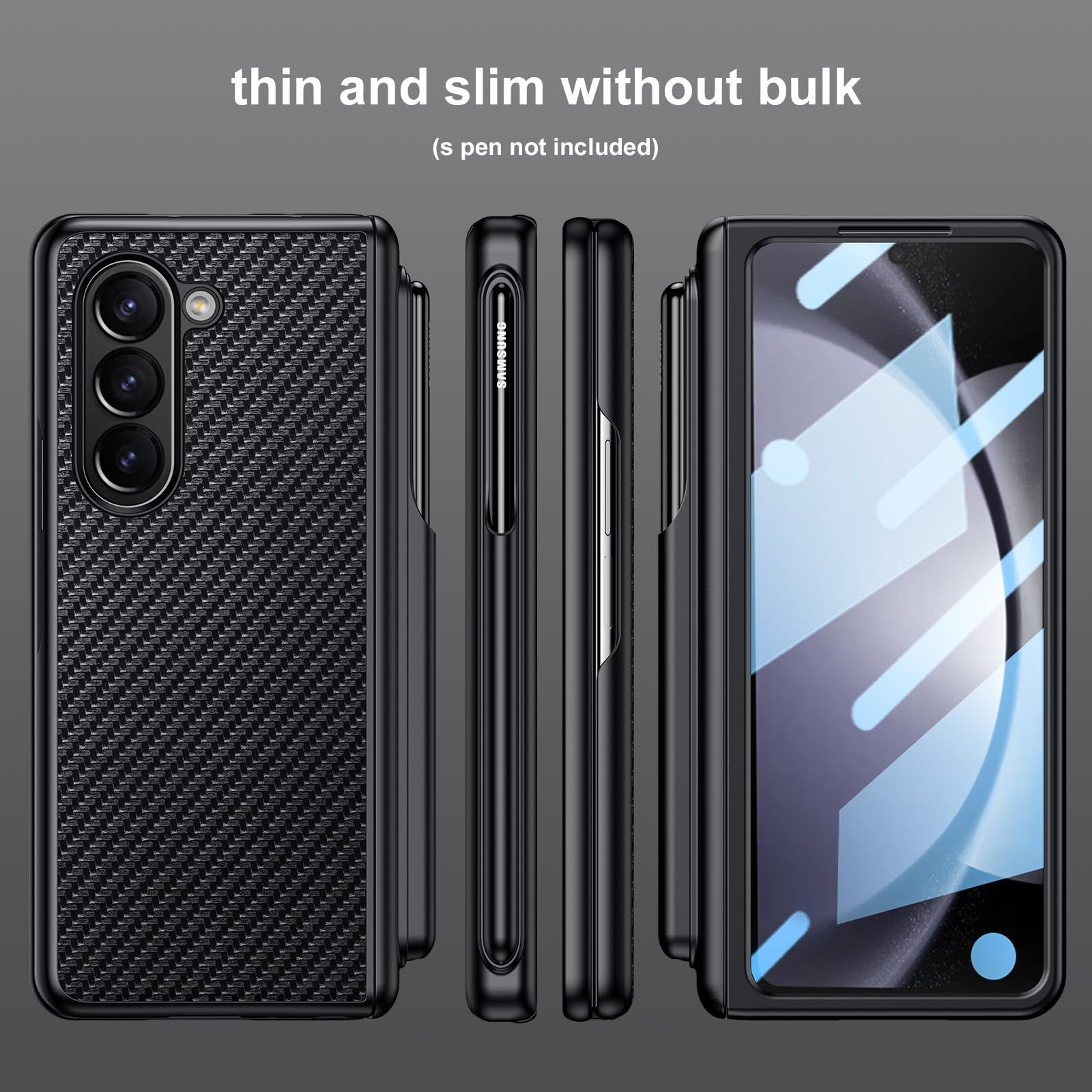 Libeagle Samsung Galaxy Z F 5 ケース すべてのMagsafe をサポート レザーバック ヒンジに取り外し な旧-新しいスリムSペンホルダー 2025 が含まれ カバー5Gカーボ 炭素繊維 z f 5 CHRISTIANNAURATH_COM_BR