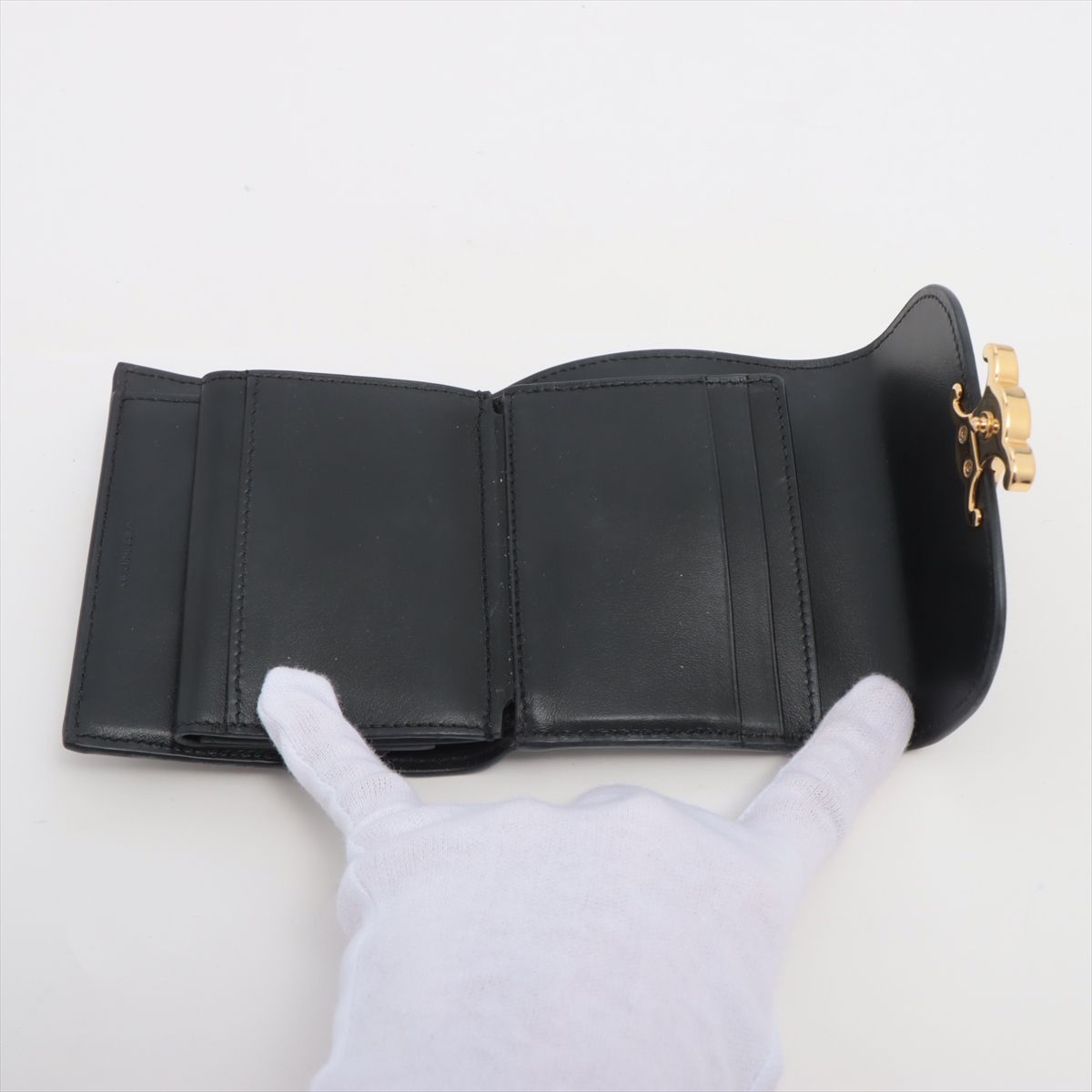 美品 セリーヌ トリオンフ スモールフラップウォレット レザー