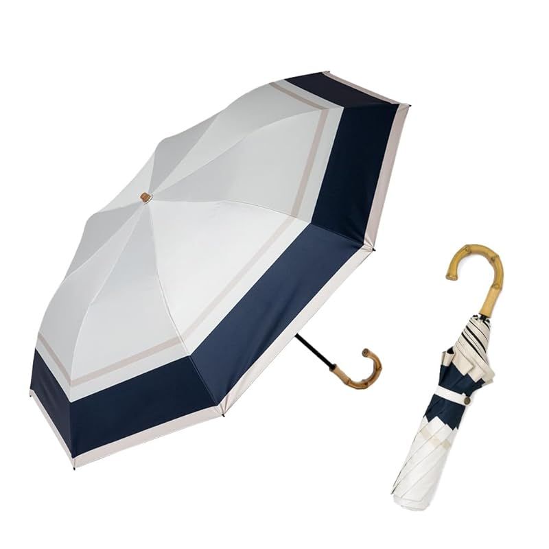 VITAFELICE ヴィータフェリーチェ 2段折りショート傘 晴雨兼用|親骨55cm レディース pru-30283z オフホワイト×ネイビー
