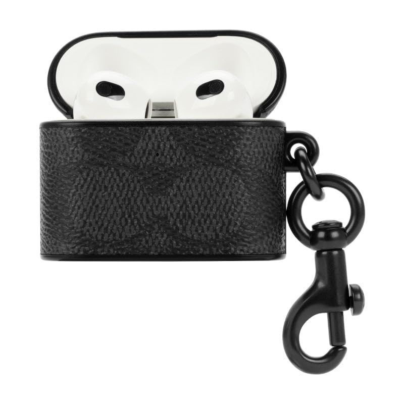 COACH コーチ　AirPodsケース　シグネチャー　キャンバス　チャコール COACH】コーチ コーティングキャンバス カーフレザー