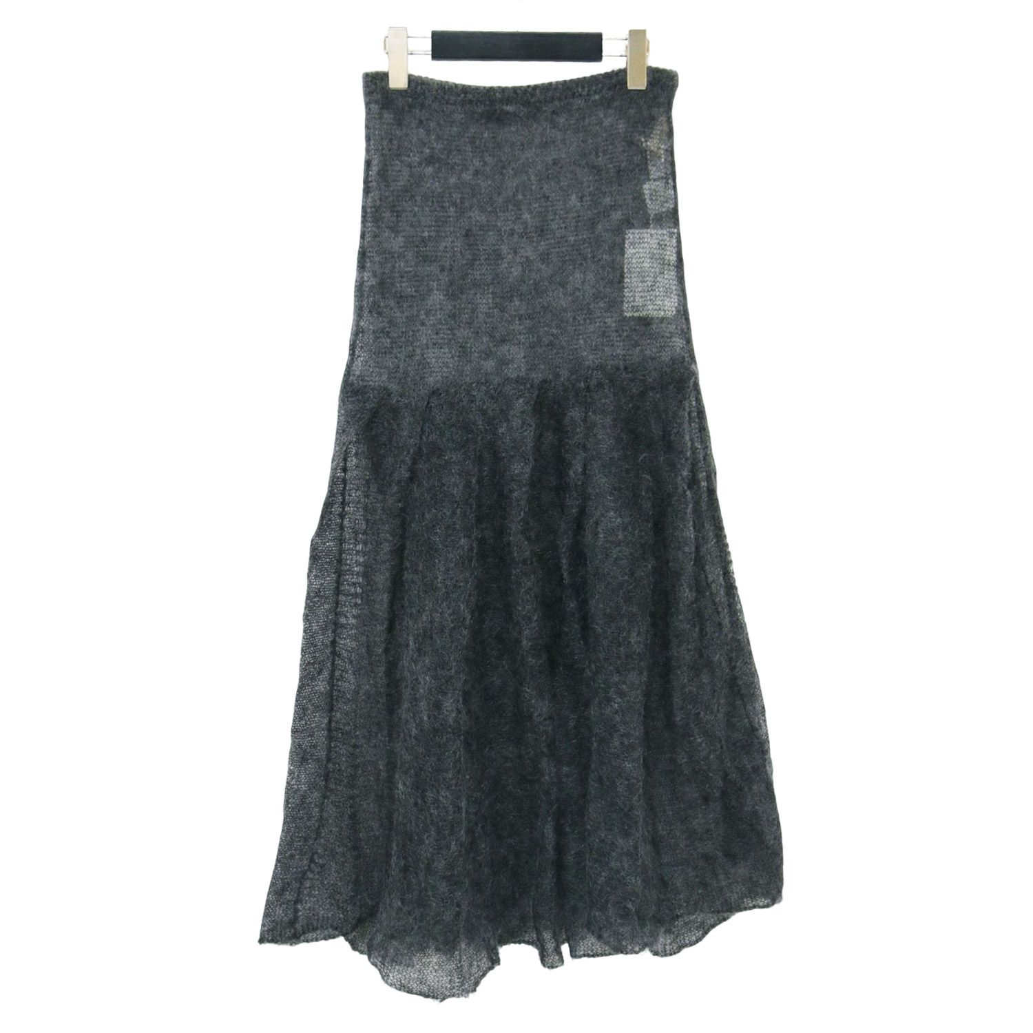Uhr ウーア スカート グレー サイズ | 24秋冬 シアー ニット スカート | Sheer Knit Skirt ミディ丈 フ ウエストゴム ウール モヘヤ | ボトムス レディース