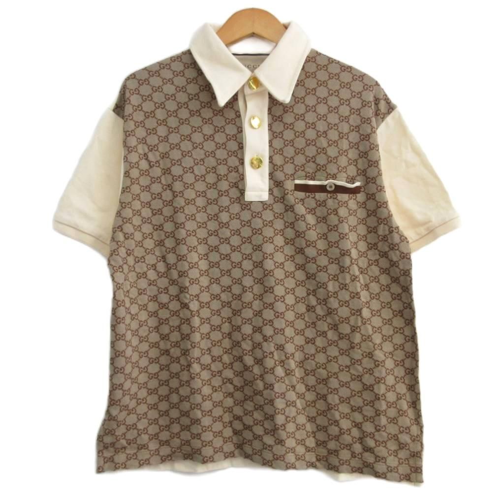 【美品】GUCCI GGパターン ポロシャツ ブラウン グッチ GUCCI 美品 22SS GGジャガード ポロシャツ 半袖 GG柄 GG