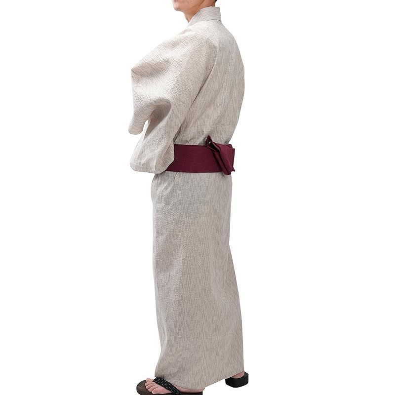 江戸てん メンズ浴衣しじら織り 2点セット 生成り 752 帯ワイン 753 L 0