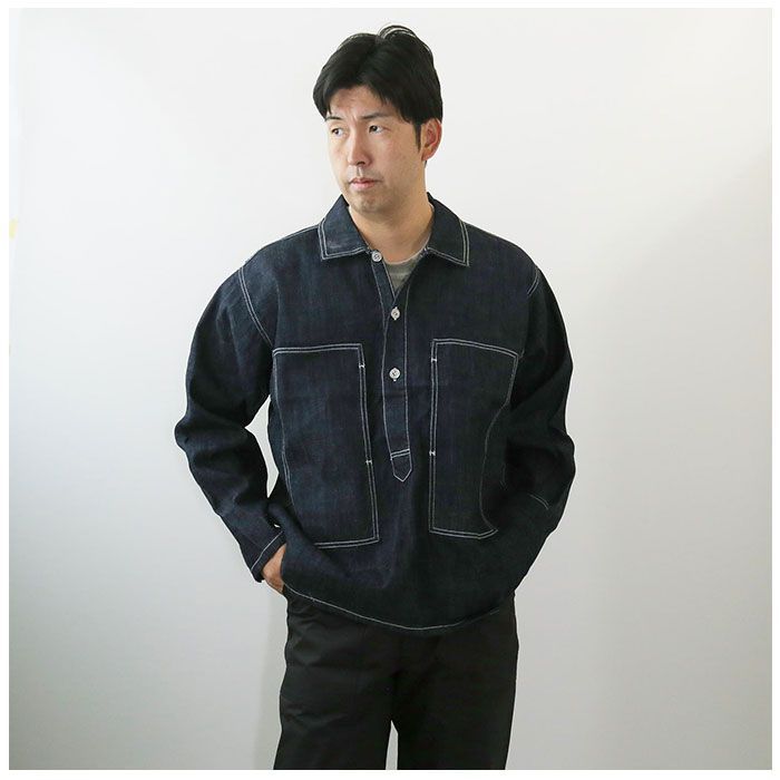 INDIGOVINTAGEWASH Mサイズ HOUSTON USA COTTON DENIM ARMY PULLOVER 
