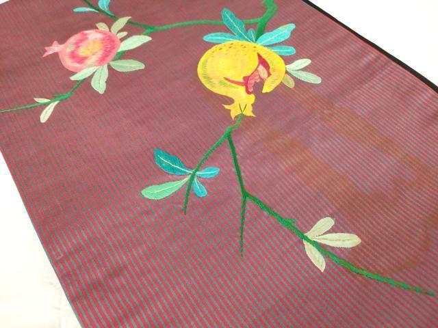 平和屋着物●アンティーク 大正ロマン 京袋帯 駒刺繍 総刺繍 成物 ざくろ 金糸 正絹 DAAX3378az