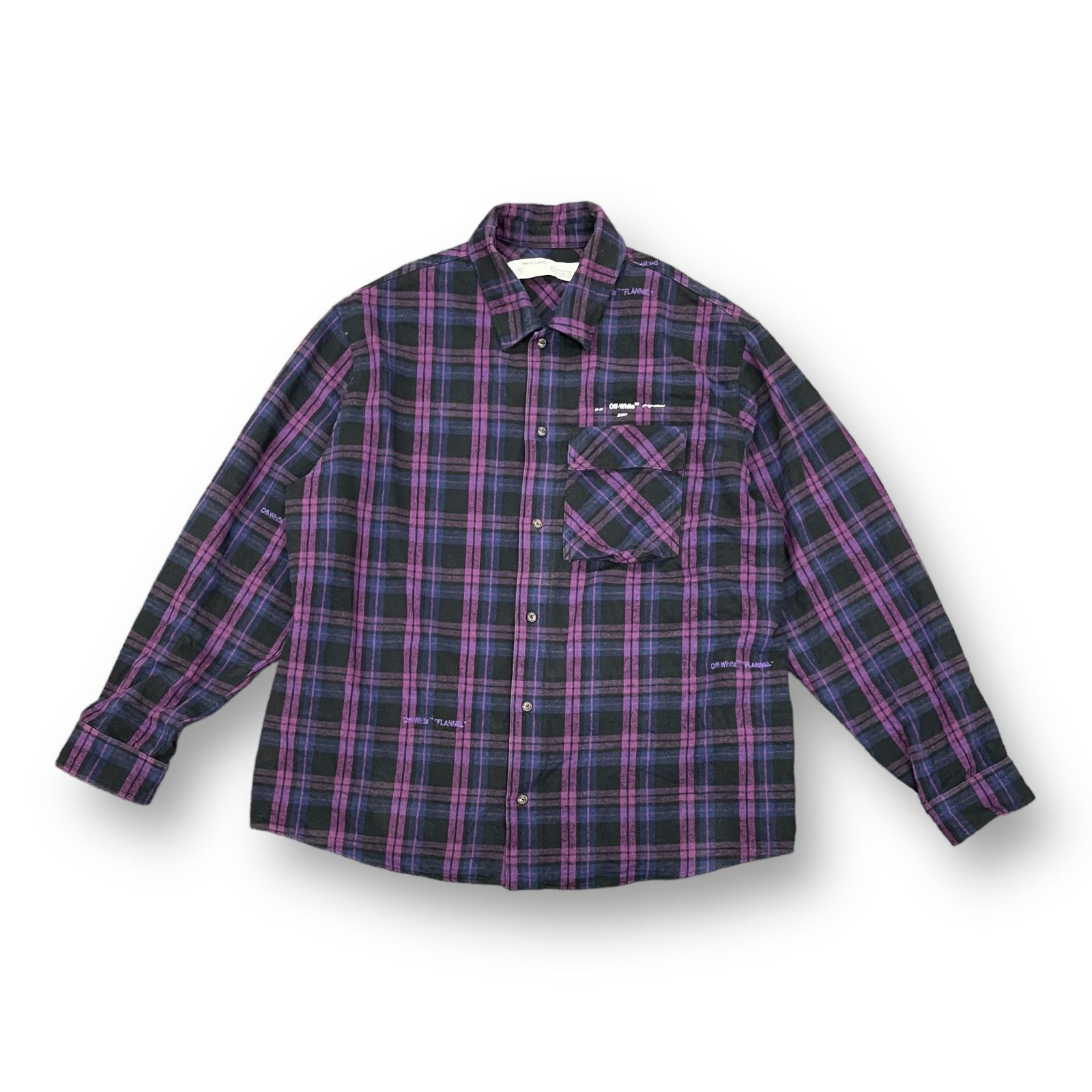 国内正規 OFF-WHITE 20AW ARROW PATCHED FLANNEL CHECK SHIRT アローパッチ フランネル チェック シャツ  オフホワイト OMGA098R20G71021 パープル M