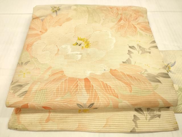 平和屋着物＊夏物 アンティーク 大正ロマン 九寸名古屋帯 刺繍 草花文 正絹 DAAX8653cm