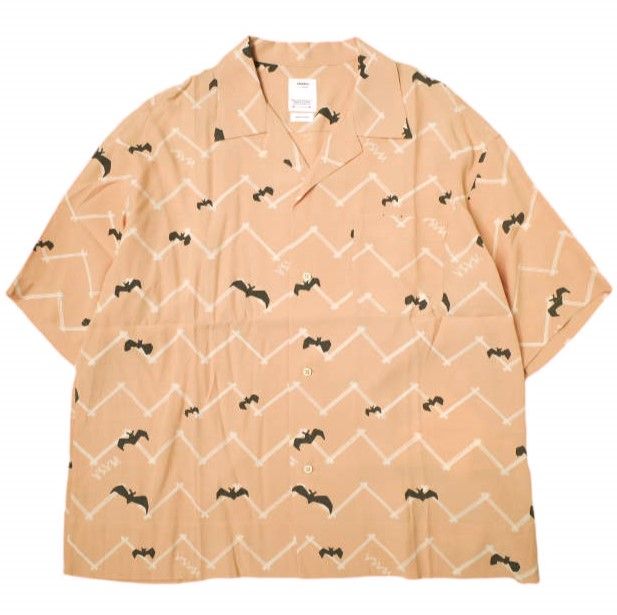 visvim ビズビム 23SS COPA SHIRT S S BATS コウモリ柄 レーヨンオープン シャツ 0123105011019 3 PINK ヴィズヴィム 半袖 開襟 アロハシャツ トップス g22090