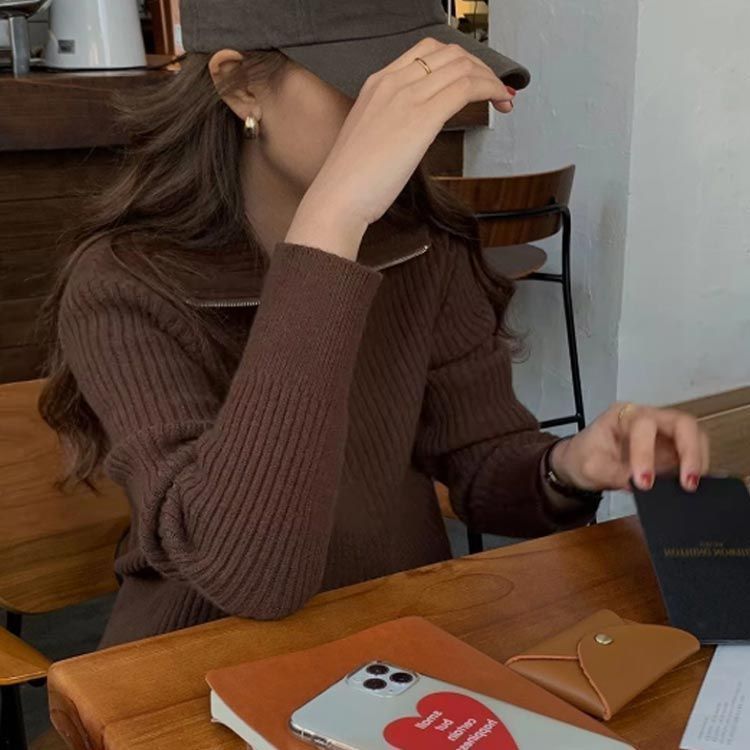  ニット プルオーバー トップス ハイネック ハーフジップ セーター 2 way レディース 長袖 リブニット シンプル カジュアル 暖か 春 体型カバー 冬 華奢見え 着痩せ 秋 yskma 602866 五分袖 七分袖 ニット セーター