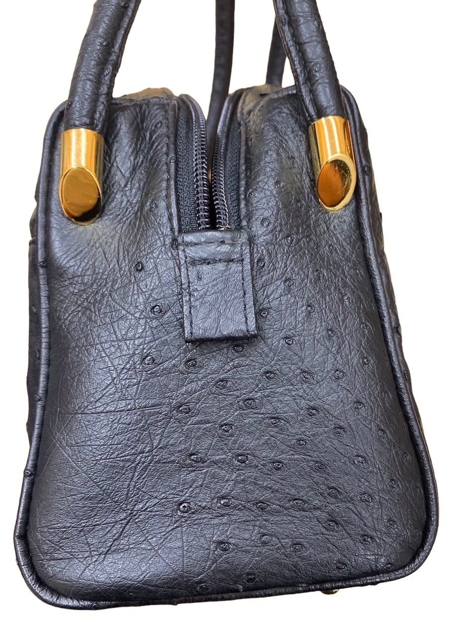 美品】オーストリッチ OSTRICH 高級革 ハンドバッグ 黒 ブラック