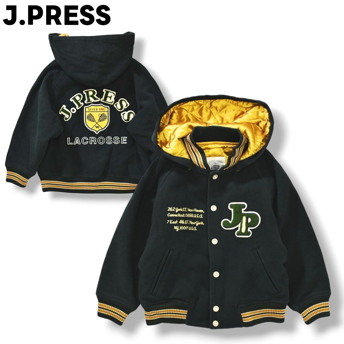 ジェイプレス J.PRESS 裏キルティング フード付き ウール スタジャン 120 グリーン キッズ 子供服 