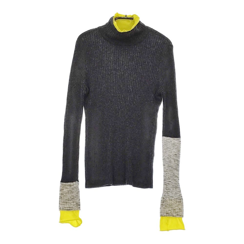 ENFOLD HIGH NECK RIB BI COLOR PULLOVER 300HS170-0260 定価24200円 ニット 24SS Cグレー イエロー レディース エンフォルド 5-0415T♪
