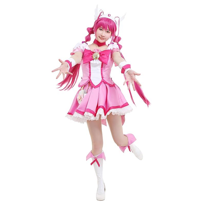 Miccostumes 女性 アニメ コスチューム 学生 魔女 コスプレ 衣装 フルセット ピンク トップス スカート 髪飾り かわいい L 1