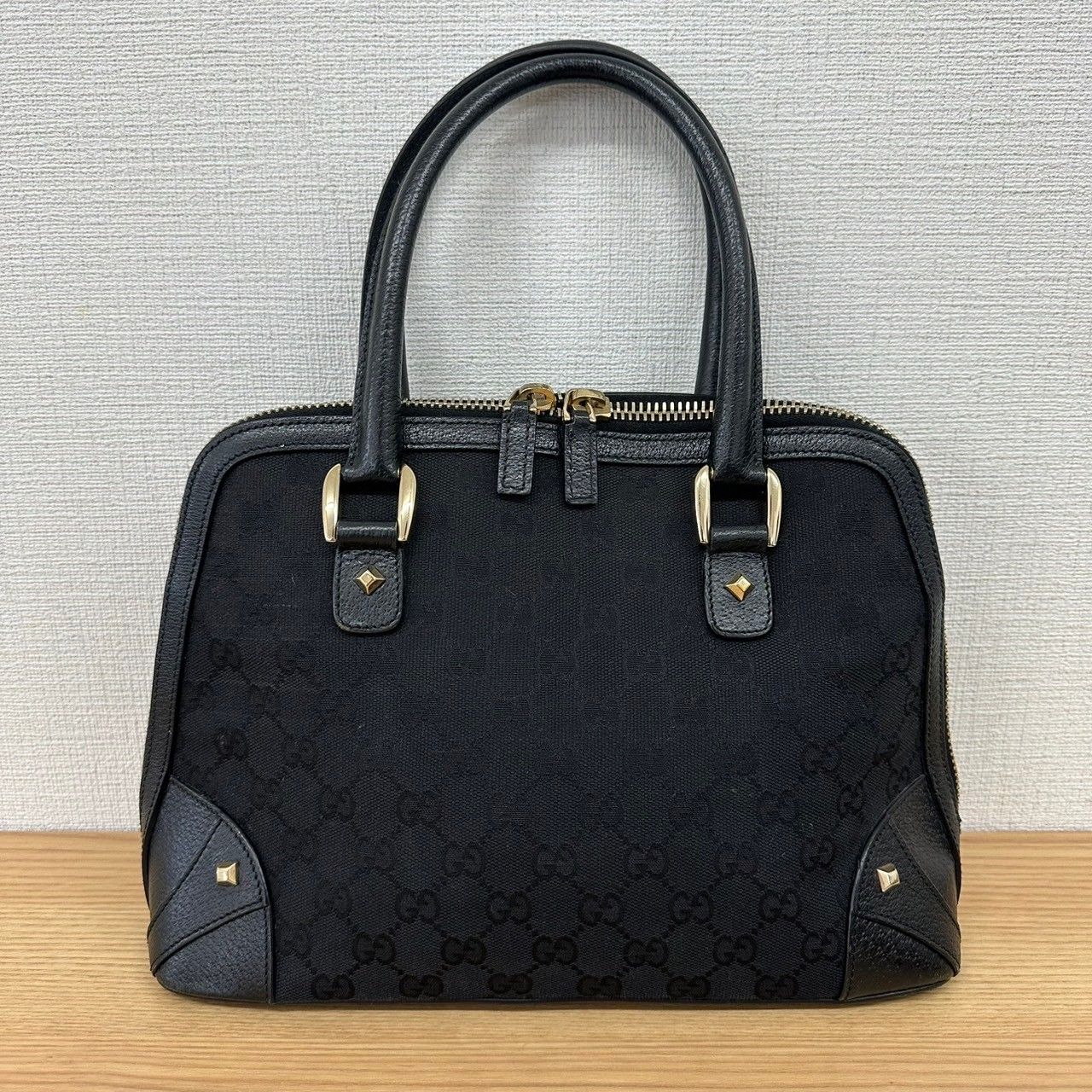 ♪ GUCCI グッチ 131023 GGキャンバス スタッズ ハンドバッグ ブラック 