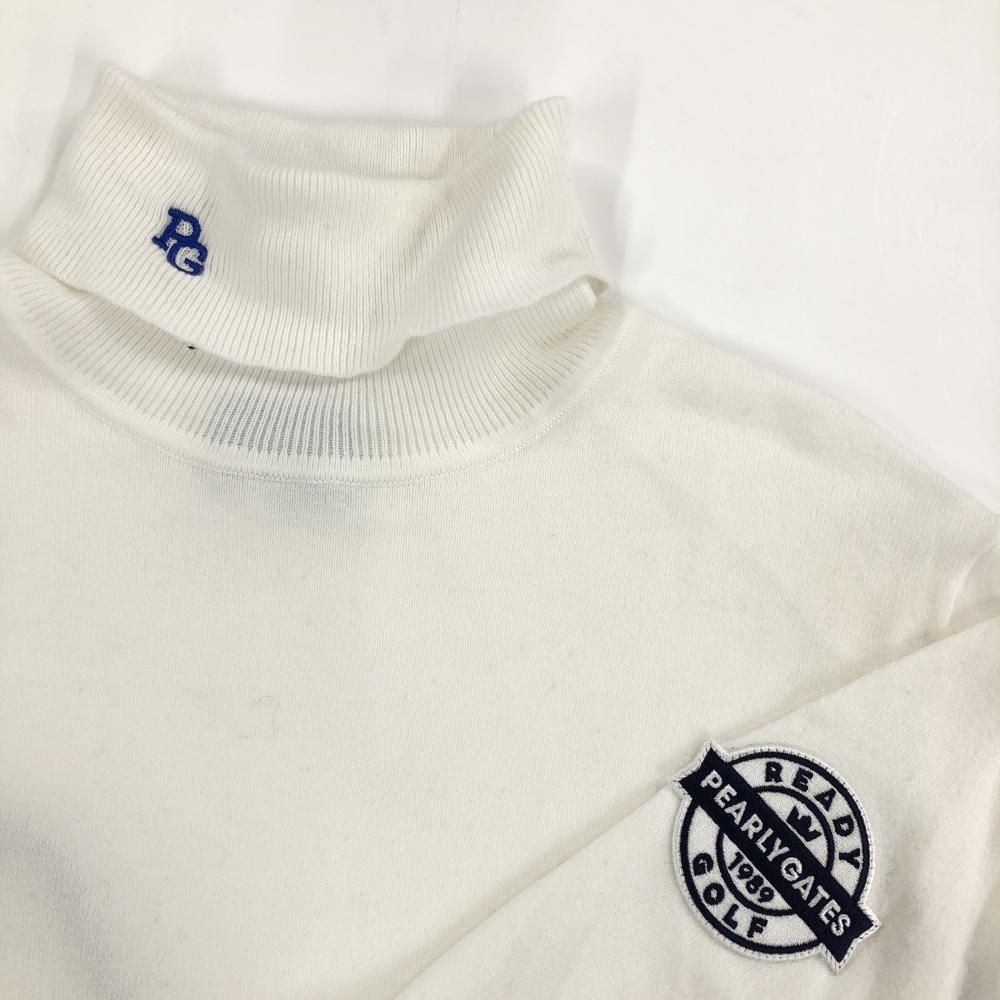PEARLY GATES - 【美品】パーリーゲイツ ハイネックセーター 白×ネイビー ボーダー コットン混 ニット レディース 1(Ｍ) ゴルフウェア PEARLY GATES 美品】パーリーゲイツ ハイネックセーター 白×ネイビー ボーダー