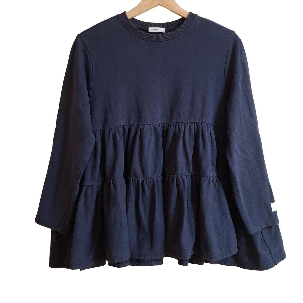 yori ヨリ 長袖カットソー サイズF レディース - YR2211-148AW ネイビー クルーネック|フリル