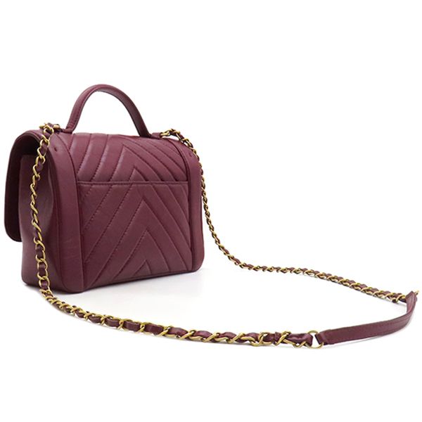 シャネル CHANEL 2WAYバッグ シェブロン ココハンドル カーフ ボルドー ゴールド金具 赤 Vステッチ チェーンショルダー 24