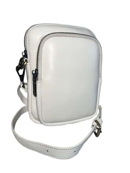 Rebecca ショルダーポシェット Wファスナー型 牛本革 トップグレードレザー ツヤありスムース レザー レディース メンズ LR-9241ホワイト 牛革 本革 レザー ポシェット ショルダーバッグ スマホポシェット ユニセックス 男女兼用