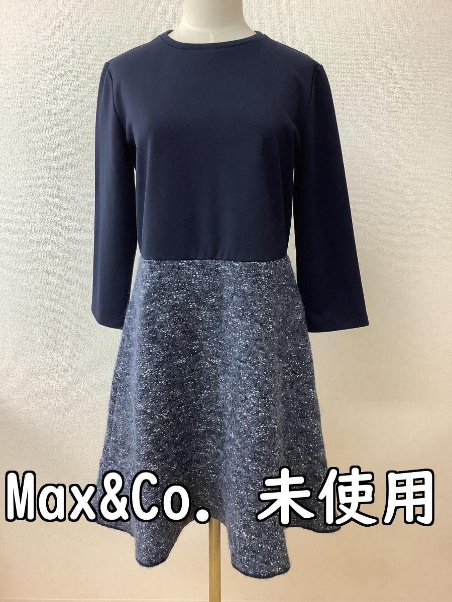 Max-Co. マックスアンドコー 定価4万 カットソーとニットコンビワンピース ネイビー サイズL