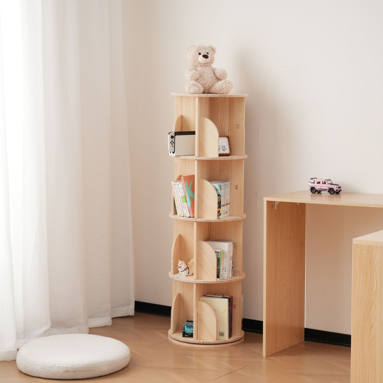 【新品】 4段-回転盤タイプ無垢材 回転式本棚 飾り棚 絵本棚 360°回転本棚 楽天市場】【4段-回転盤タイプ】無垢材 回転式本棚 飾り棚 絵