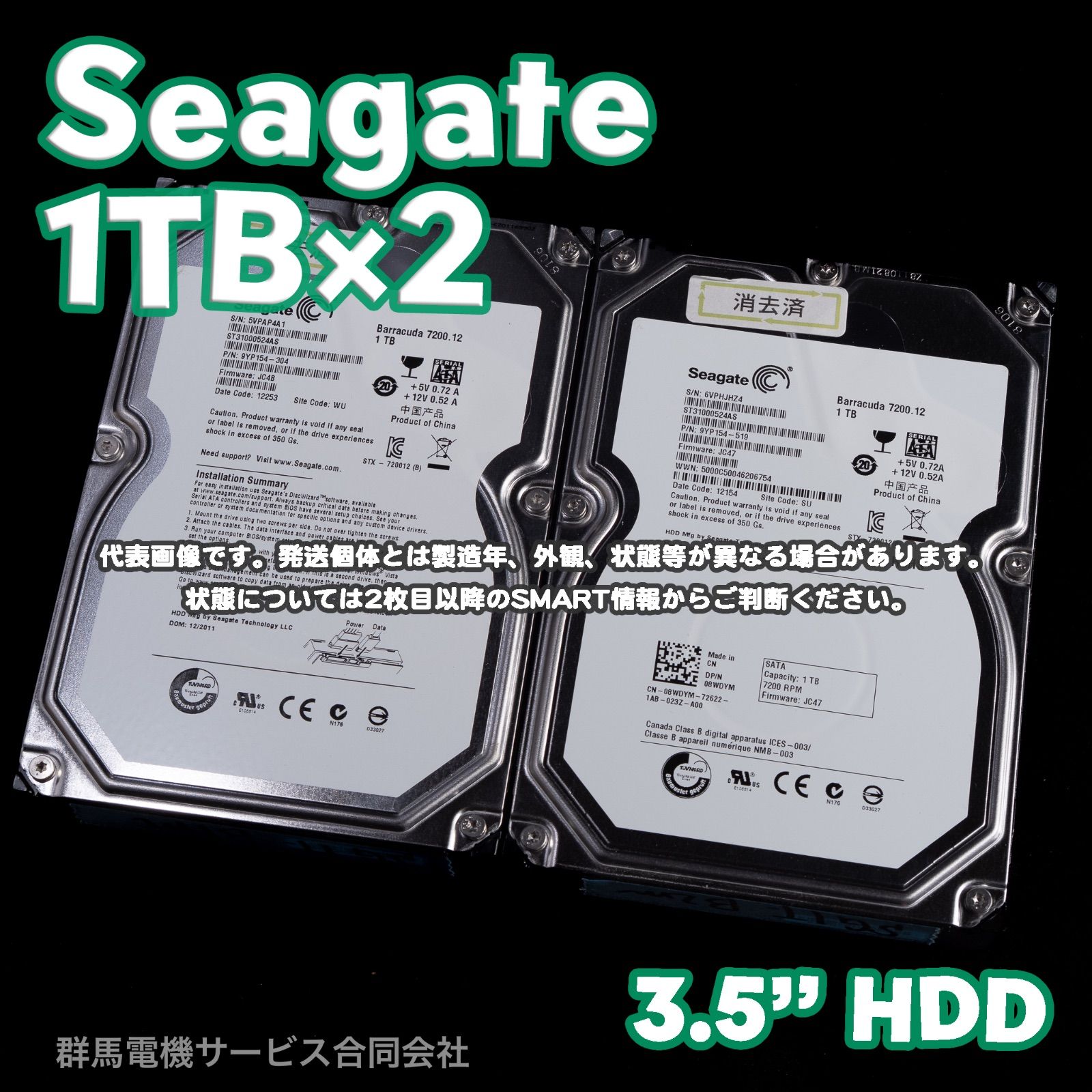 『正常』判定 Seagate 1TB 3.5インチ HDD ■2台セット | Seagate 3.5インチ内蔵HDD 1TB SAS 6Gb⁄s 7200rpm 64MB