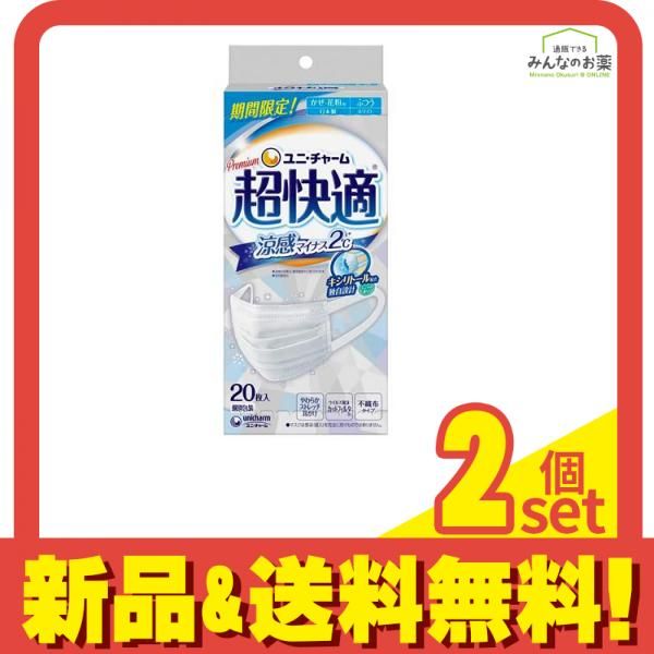 プレミアム超快適マスク 涼感マイナス2℃ ふつうサイズ 20枚入 2個セット まとめ売り