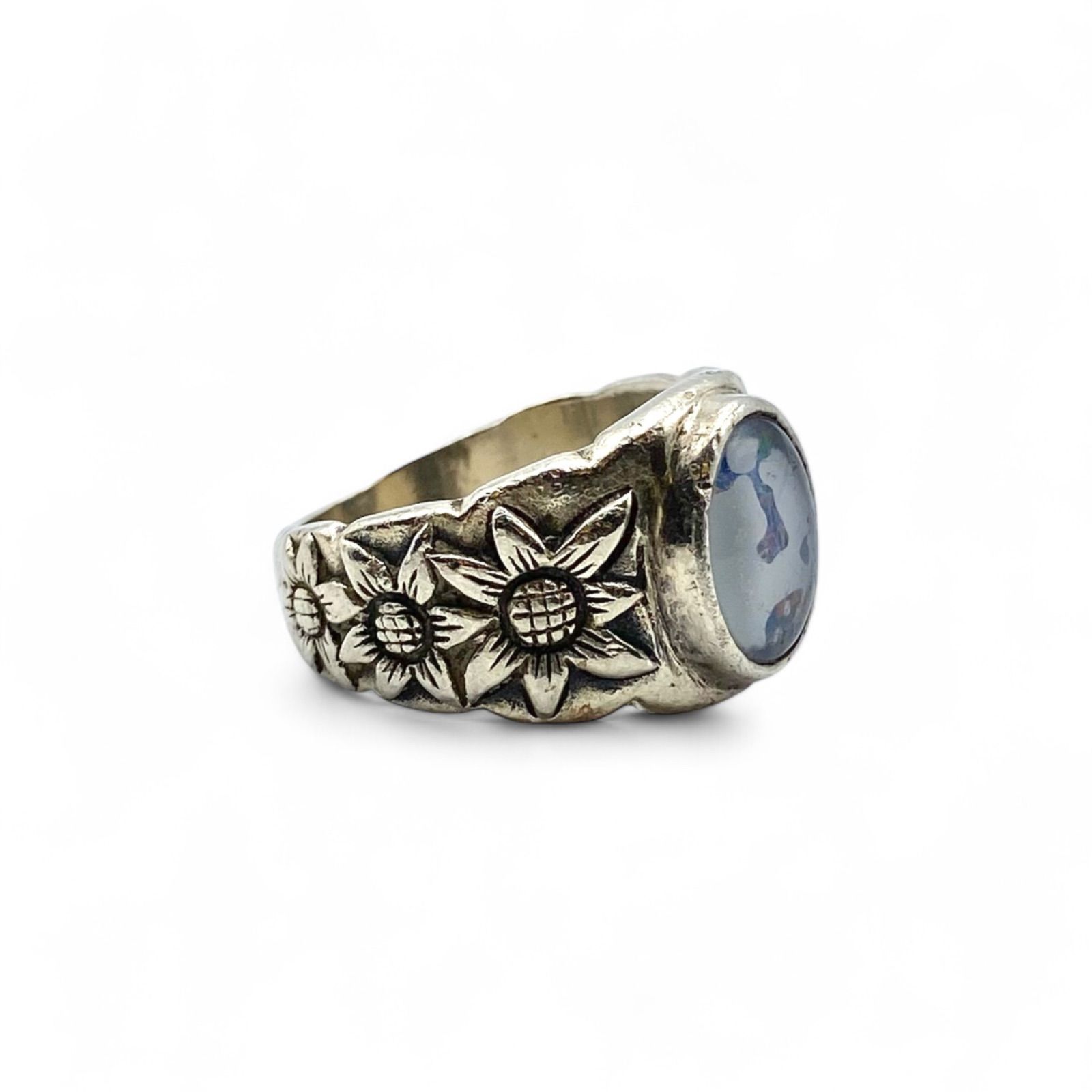 ブルーオパール】向日葵 Silver 925 刻印 80s Vintage Ring シルバー 