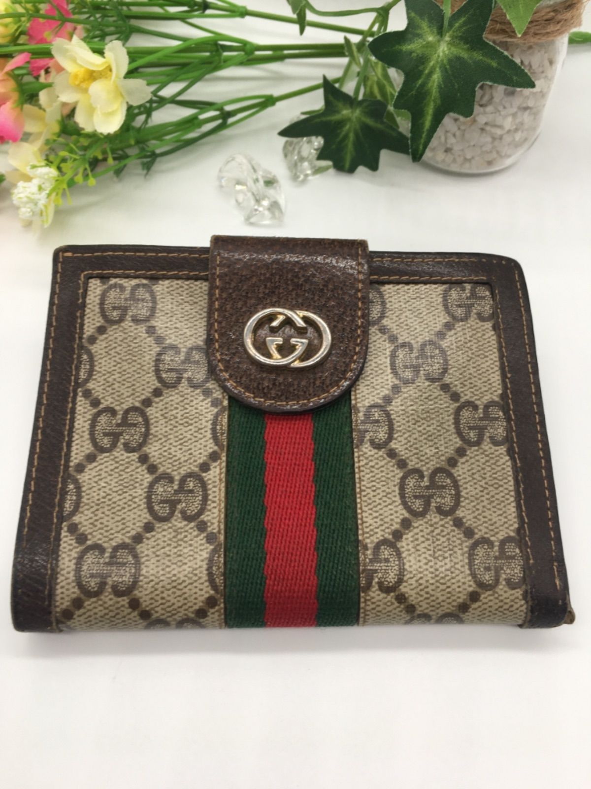 希少 オールドグッチ シェリーライン 二つ折り財布 GG柄 GUCCI