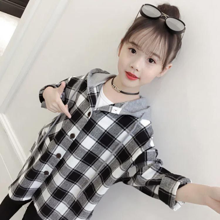 ロングシャツ チェックシャツ フード付き 長袖シャツ 子供服 キッズ