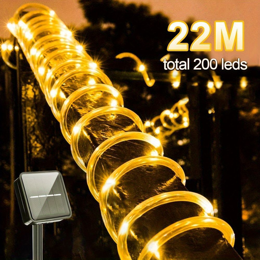 クリスマスイルミネーション 22メートル ソーラーロープライト 屋外 LED ストリングライト クリア PVC チューブ フェアリーライト パーティー デッキ プール 庭 木 フェンス ガーデン ポーチ 