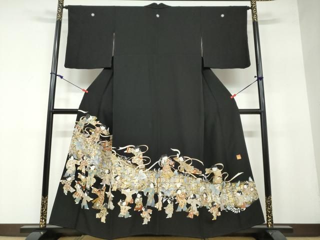 平和屋着物●金彩友禅作家 金彩の魔術師 堀省平 金煌織 黒留袖 童子遊び 金銀彩 正絹 DAAW5949ud