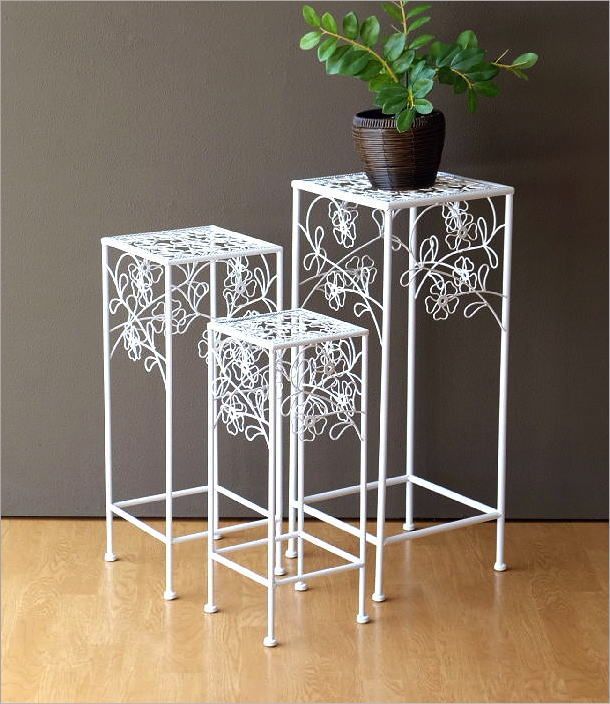 花台 フラワースタンド アイアン おしゃれ アンティーク ホワイト 白 玄関 室内 インテリア アイアンのプランタースタンド3Pセット WH