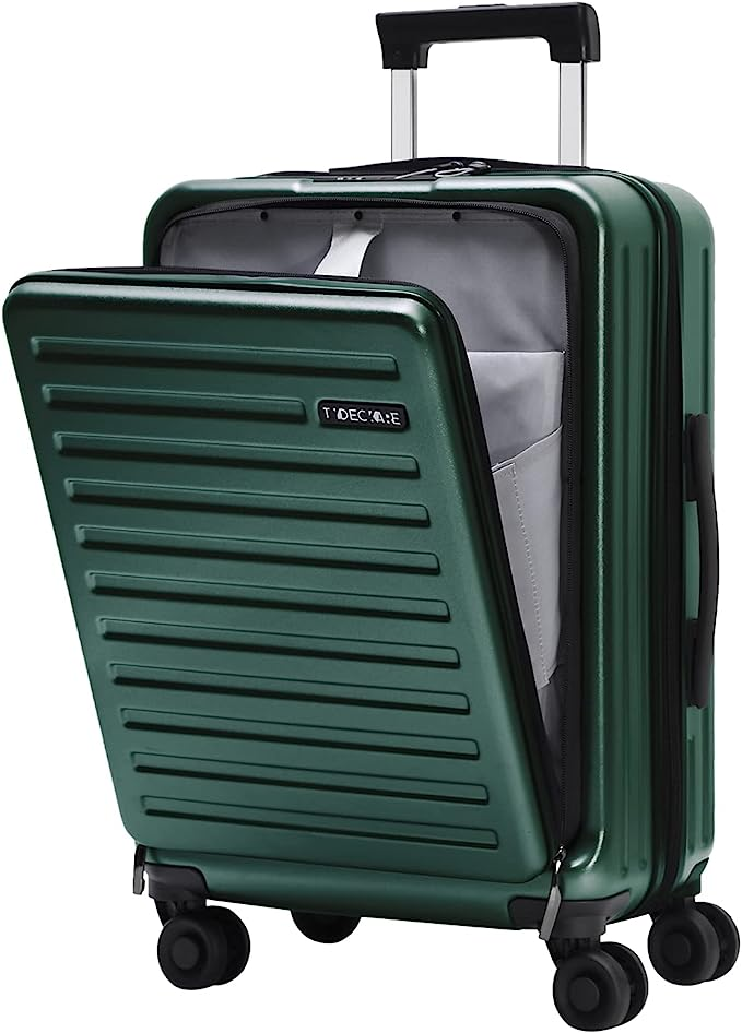 濃い緑色 20 Inch [TydeCkare] キャリーオン20インチスーツケース、フロントジッパーポケット付き、ABS  PCラゲッジハードシェル軽量キャリーオン、TSAロック＆スピナーサイレントホイール付き、旅行に便利，濃い緑色 ::57463 
