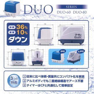 テクノ高槻 DUO-80(CP-80W後継機種） 左散気 浄化槽ブロワー 逆洗