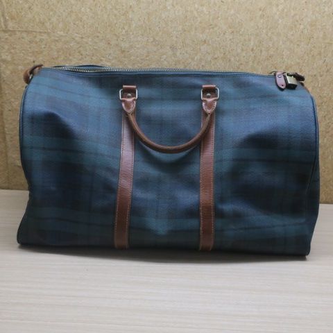 ヴィンテージ 大容量 POLO RALPH LAUREN ラルフローレン ボストンバッグ チェックレザー ブラシ付き 2WAY グリーン系