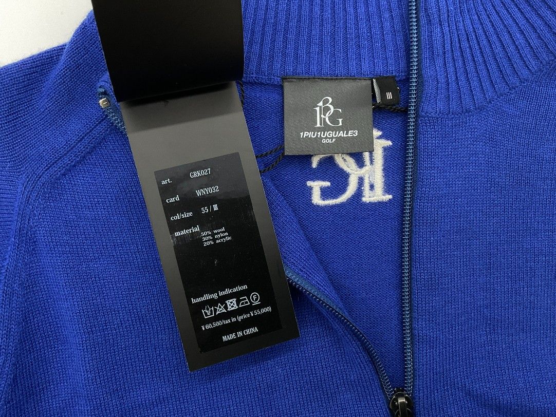 未使用 1PIU1UGUALE3 GOLF 3 ブルー ZIP KNIT プルオーバージップ