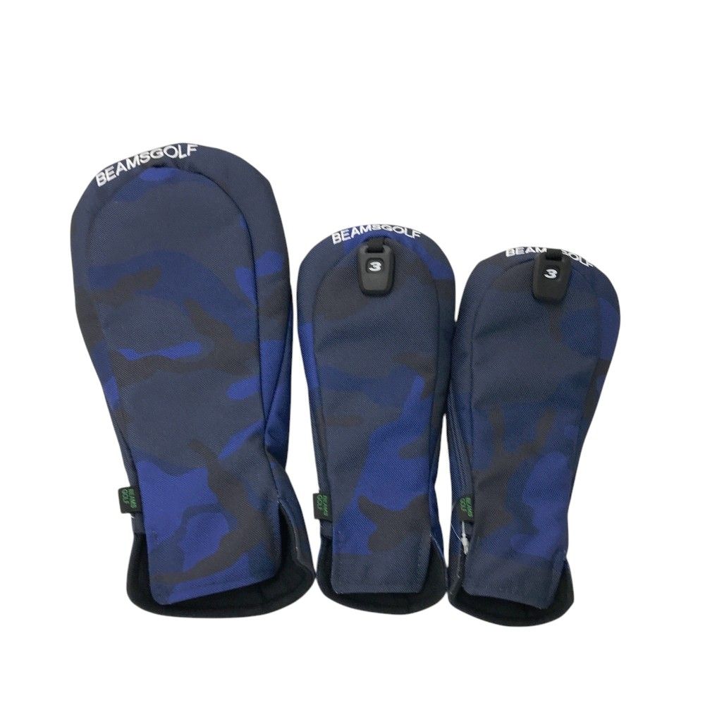 BEAMS GOLF ビームスゴルフ ヘッドカバー 3点セット ロゴ刺繍 カモフラ柄 ネイビー系 DR FW×2 240101544064 ゴルフウェア ストスト