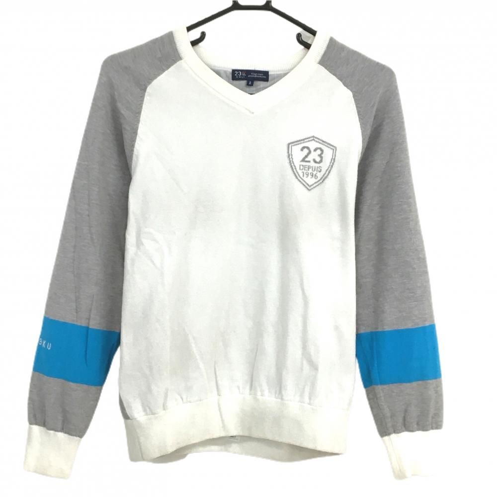 新品23区ゴルフ　レディーズ　Vネックセーター ホワイト　グレー　Mサイズ 新品23区ゴルフ レディーズ Vネックセーター ホワイト グレー Mサイズ