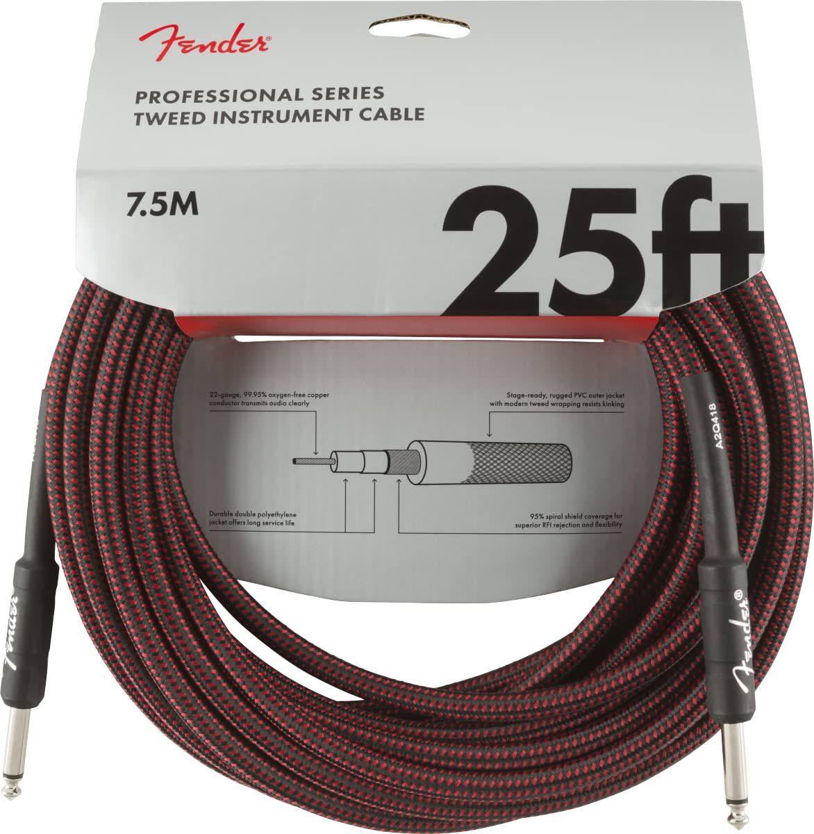 Fender シールドケーブル Professional Series Instrument Cable 25 Red Tweed レッドツイード 25 S|S