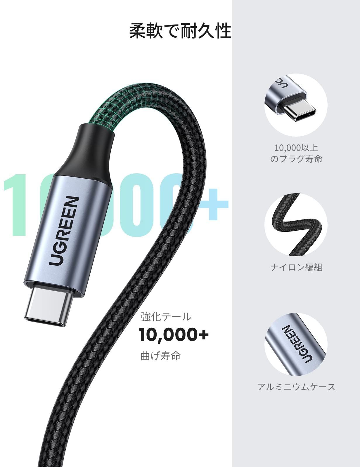 USB C延長ケーブル USB 4 Gen 3×2ケーブル 双方向転送 0.5ｍ