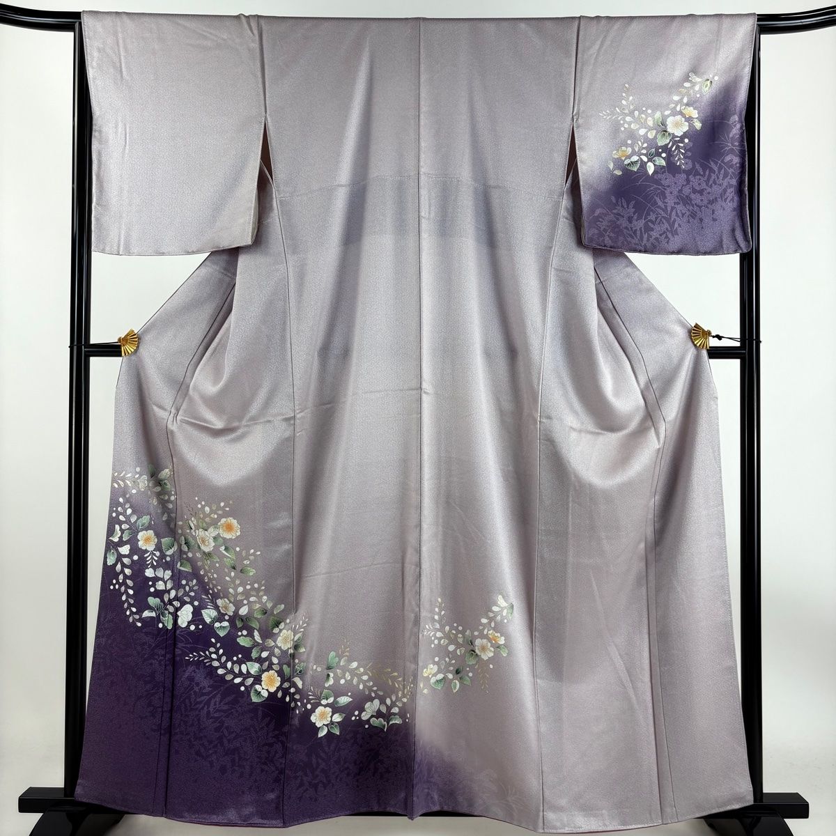 付下げ 身丈160cm 裄丈65.5cm M 袷 草花 シルエット 金銀彩 ぼかし