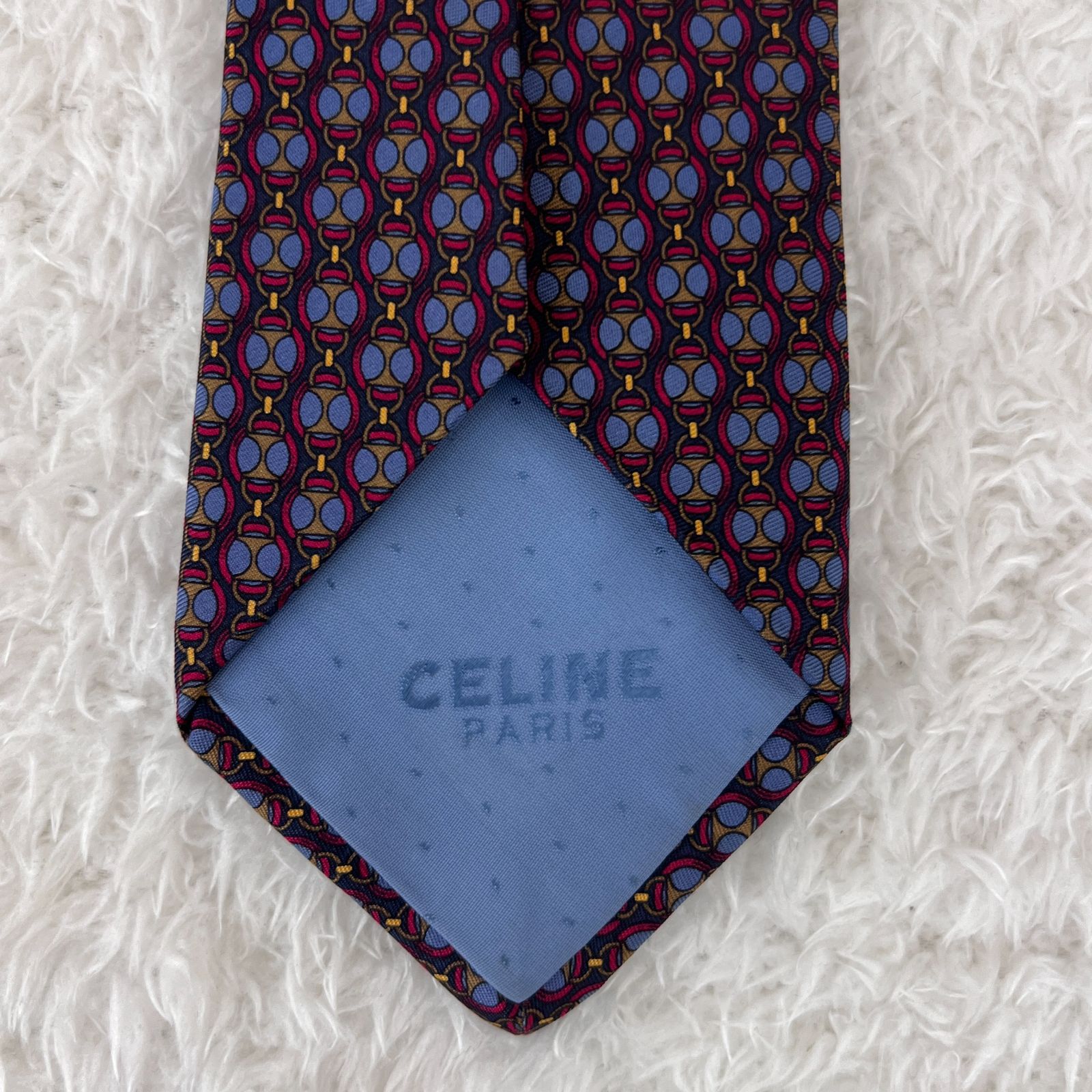 美品》CELINE (セリーヌ) シルクネクタイ 総柄 幾何学模様