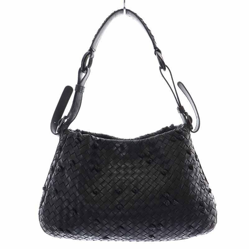 ボッテガヴェネタ ホーボー ワンショルダーバッグ イントレチャート 黒 レザー ボッテガヴェネタ ワンショルダーバッグ ホーボー イントレチャート 黒