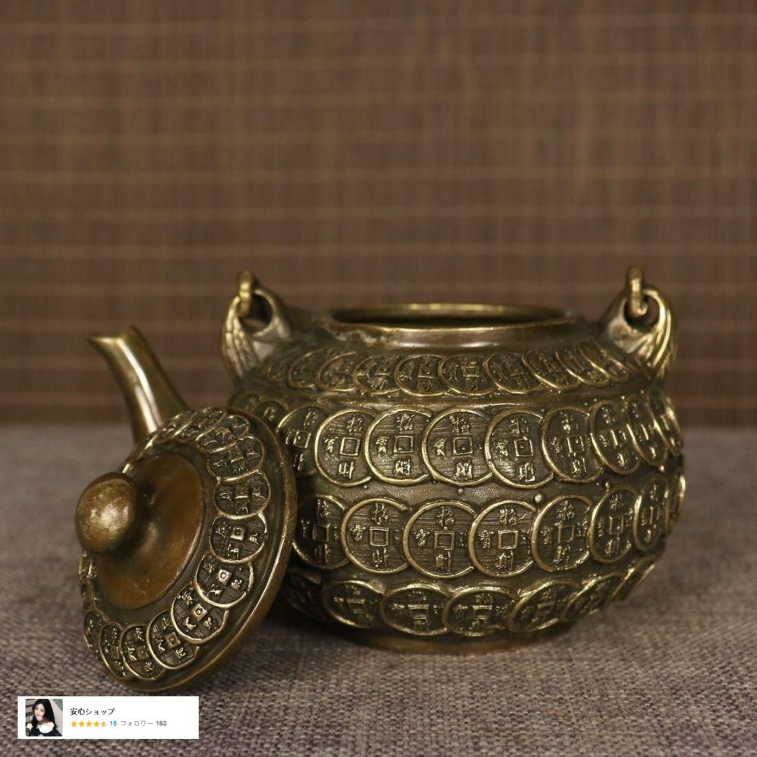 銅器 銅銭壺 提梁壺 招財銅銭茶壺 茶道具 工芸品 置物 - メルカリ