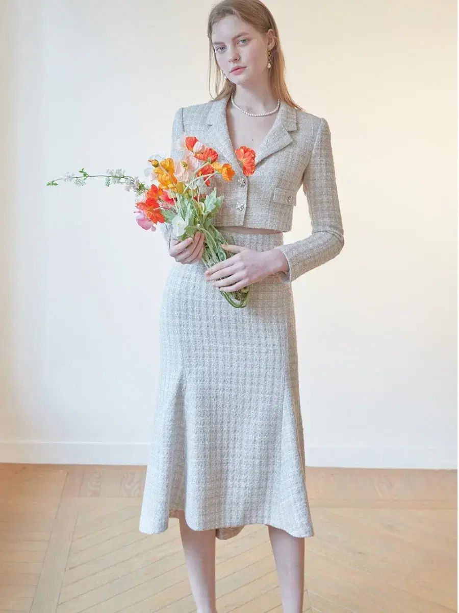 Ivana Helsinki リア リーア lea ベージュ ツイード セットアップ セット クロップドジャケット マーメイドスカート