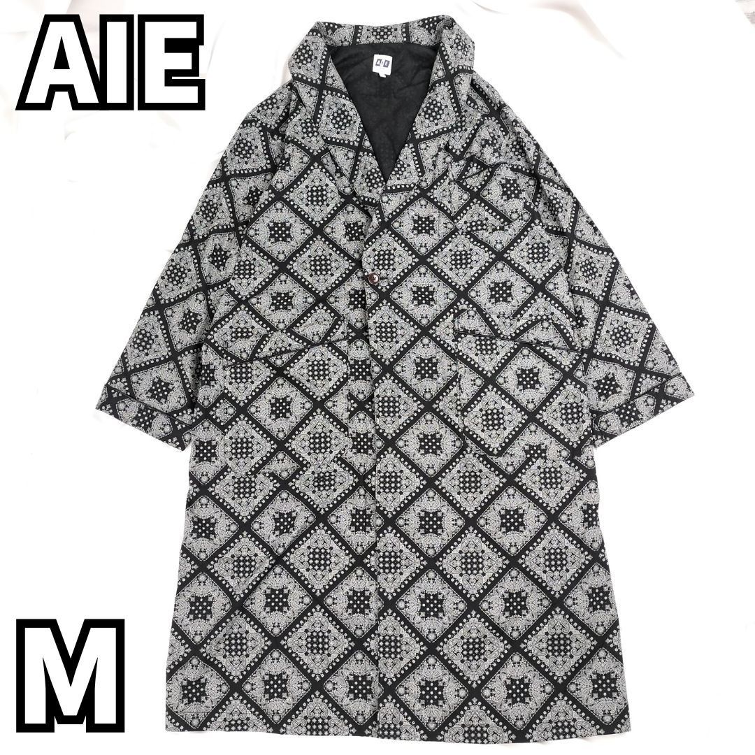 【個性際立つストリートスタイル✨】　AIE　エーアイイー　ガウンコート バンダナ柄 ユニセックス 軽快な羽織り 着こなし自在　黒　M