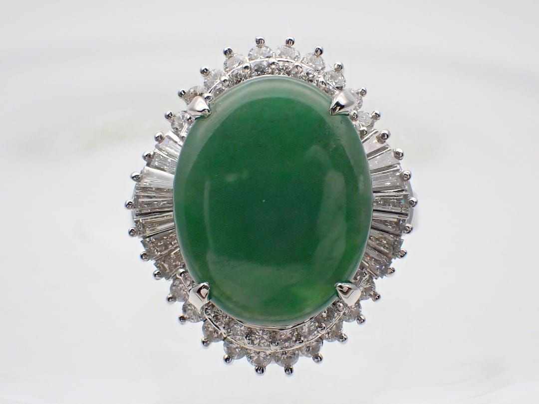 PT900 プラチナ ダイヤ取巻き ヒスイ リング D1.23ct 11号 14.85g 中古  